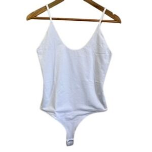 REORIA White Bodysuit‎ Sleeveless V Neck Snap Crotch Casual Lingerie Medium